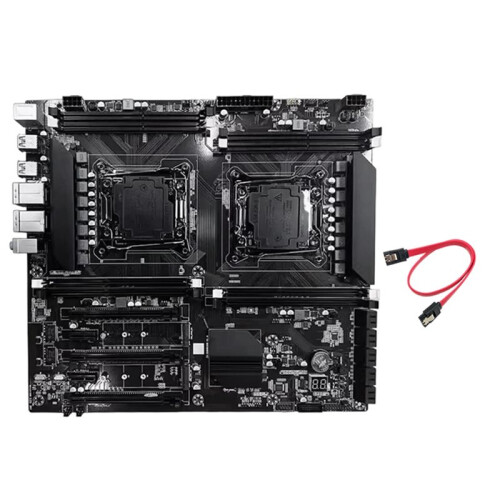 X99 Moderkort med Dubbla Socklar + -Kabel LGA2011-3 Stöder 8XDDR3 RAM Dubbla Ethernet-Portar Stöder E5 2678 V3 2676 V3 Processor