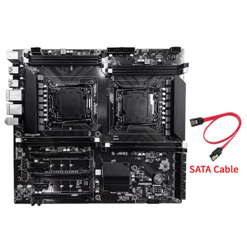 X99 Moderkort med Dubbla Socklar + -Kabel LGA2011-3 Stöder 8XDDR3 RAM Dubbla Ethernet-Portar Stöder E5 2678 V3 2676 V3 Processor 1