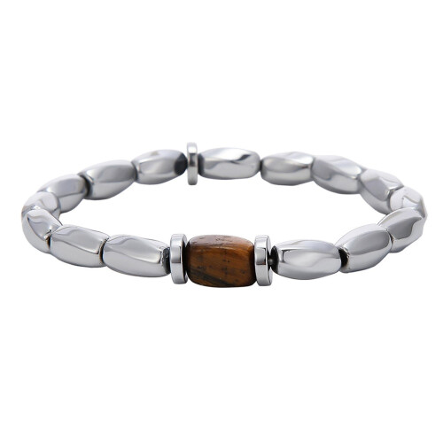Bracelet perlé en pierre d'oeil de tigre de forme irrégulière 1