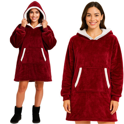 Sweat-shirt rouge oversize à capuche et poches