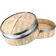 Khaki Bamboo Steamer Multi-Layer Food Steamer Basket for Cooking 1Set
