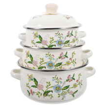 3pcs Enamel Stock Pot Set Flat Bottom Cooking Pots Soup Pots