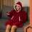 Sweat-shirt rouge oversize à capuche et poches 7