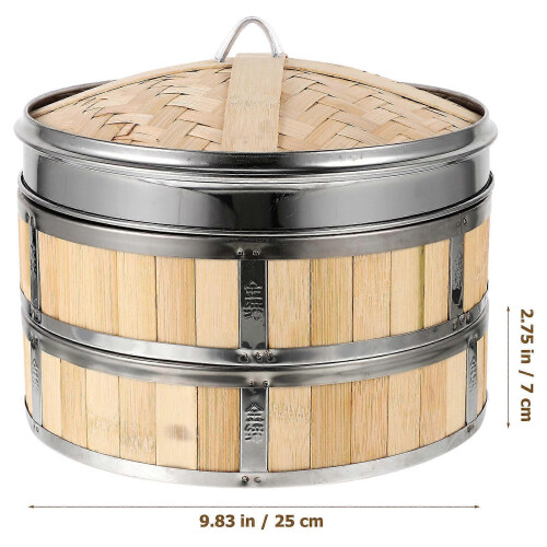 Khaki Bamboo Steamer Multi-Layer Food Steamer Basket for Cooking 1Set 1