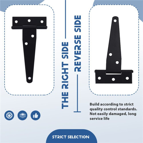 6 PCS 4 Inch T-Strap Hinges Rustic Gate Strap Hinge Rustproof Gate Door Black Hinges for Windows, Fence and Barn Gates 2