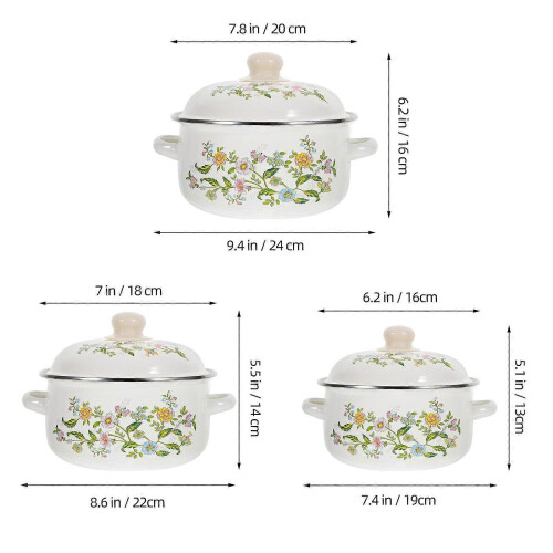 3pcs Enamel Stock Pot Set Flat Bottom Cooking Pots Soup Pots 1