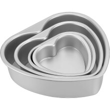 4-Pack Heart-Shaped Aluminium Cake Pans (5", 6", 8", 10"), Removable Bottom, Compatible with Oven & Baking