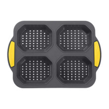 4 Cavity Hamburger Bun Mold Baking Pan Household Reusable Bread Mold for Buns Loaf