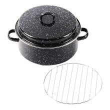 Black Enamel Roasting Pan with Lid, Cooking Pot for Oven and Kitchen Use