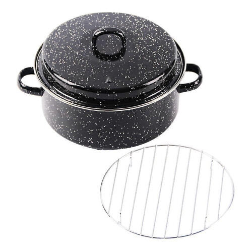 Black Enamel Roasting Pan with Lid, Cooking Pot for Oven and Kitchen Use