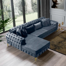 (Steel Velvet, Left Hand Chaise) Chesterfield Chaise Sofa Chaise Longue L Shape Corner Plush Velvet Settee Couch