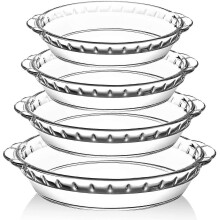 4 Packs Glass Pie Plates, MCIRCO Deep Pie Pans Set (7"/8"/9"/10"), Pie Baking Dishes with Handles for Baking and Serving, Clear