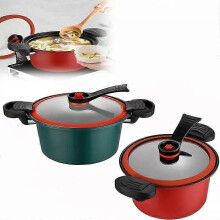 (22cm yellow) Seattleget Micro Pressure Crock Pot,Gas Stove/Open Fire Induction Cooker StewPot