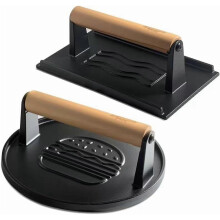 Cast Iron Smash Burger Press (2PCS), Grooved Round/Rectangle, for Camp Chef, Grills & Indoor Griddles – Compatible with BBQ Cookout
