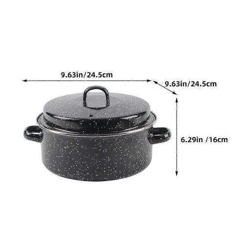 Black Enamel Roasting Pan with Lid, Cooking Pot for Oven and Kitchen Use 1