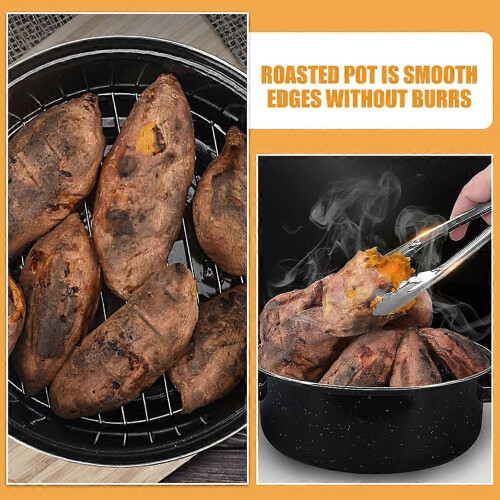Black Enamel Roasting Pan with Lid, Cooking Pot for Oven and Kitchen Use 2