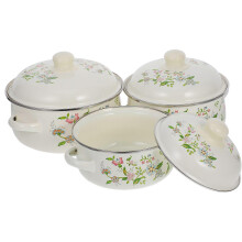 3pcs Enamels Stockpot with Lid, Retro Flower Stew Bean Cooking Pots Enamelware Pasta Pot Vintage Soup Pot with Dural Handle for Induction Cookers Gas