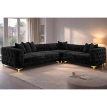 (Space Grey, 6 Seater Right Hand) Chesterfield Monaco Corner Sofa Velvet Couch Longue Settee 5 & 6 Seater Corner