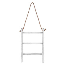 Wall-Hanging Towel Ladder Rustic Whitewashed Wood Countertop Ladder Farmhouse Decor Towels Rack with Adjustable Rope