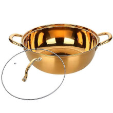 (gold) Stainless Steel Divided Pot Gas Stove Cooker Hot Pot Home Kitchen Compatible Cookware Soup Cooking Pot True Color