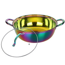 (Symphony) Stainless Steel Divided Pot Gas Stove Cooker Hot Pot Home Kitchen Compatible Cookware Soup Cooking Pot True Color