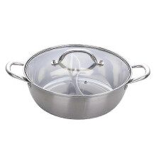 (True color) Stainless Steel Divided Pot Gas Stove Cooker Hot Pot Home Kitchen Compatible Cookware Soup Cooking Pot True Color
