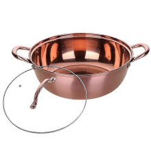 (Rose gold) Stainless Steel Divided Pot Gas Stove Cooker Hot Pot Home Kitchen Compatible Cookware Soup Cooking Pot True Color