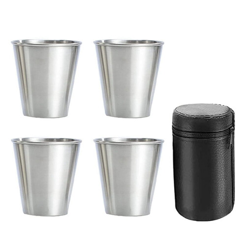 Rostfritt stål shotkoppar set med 4 stapelbara metallglas
