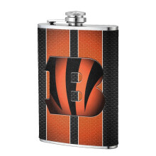 Bidon Bengals Flagon 8oz ze stali nierdzewnej, skórzany, do kontaktu z żywnością, dla mężczyzn