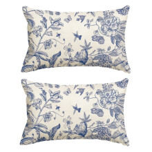 Sm: )e Chinoiserie Grandmillennial Flowers Birds Kék és fehér párna
