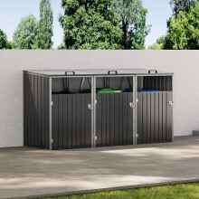 Charcoal Black Metal Outdoor Bin Shed for 3 Trash Bins