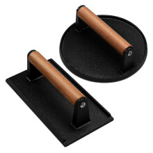 Burger, Heavy-Duty Cast Iron Smash Bacon Meat Meat Steak with Wood Handle for Griddle, Sandwich, Nonstick Pan