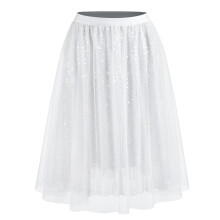 Beautiful Layered Sequins Skirt Comfortable High Waist-White L
