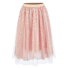 Sparkly Layered Tulle Midi Skirt High Waist Design-Pink M
