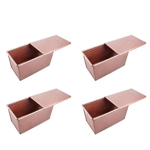 4X Baking Pullman Loaf Pan with Cover,Bread Pan with Lid,Nonstick Rectangle Corrugated Toast Box for Oven, Dough Cavity