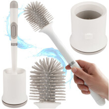 Cepillo de inodoro de silicona con soporte, blanco, antibacteriano