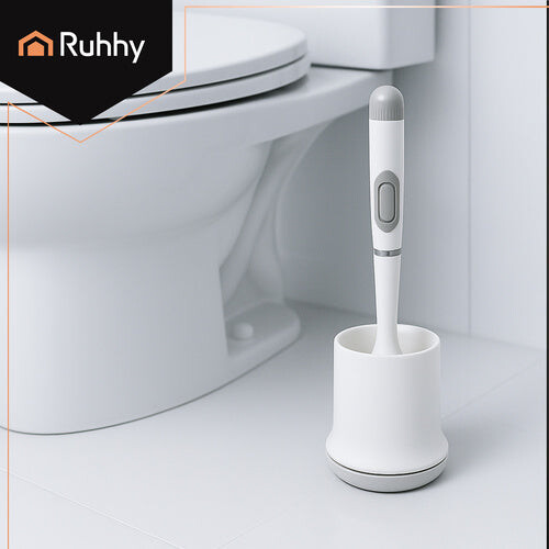 Cepillo de inodoro de silicona con soporte, blanco, antibacteriano 2