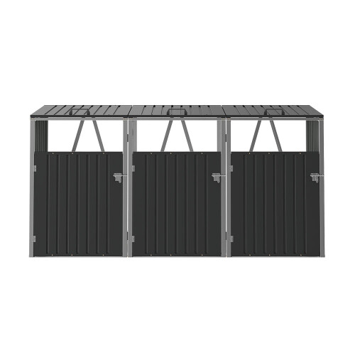 Garden Metal 3 Bin Storage Shed Garbage Can Storage, Charcoal Black 2