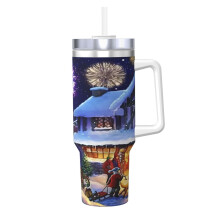Vaso térmico de acero inoxidable de 1,2 litros (40 oz) con asa y pajita.