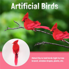 12Pcs Clip- Artificial Red Cardinals Christmas Ornaments Feathered Bird Xmas