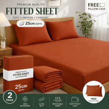 (2X Super King, Rust) 25cm Deep Microfiber Fitted Bed Sheet Pack of 2 with Free Pillowcase-Hotel Quality All Bed Size Fitted Sheet