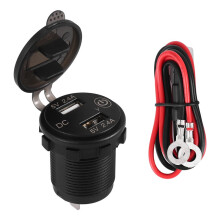 12V USB Outlet, Waterproof 12V/24V 24W 4.8A Dual USB Charger Socket Power Outlet Adapter with LED Voltmeter