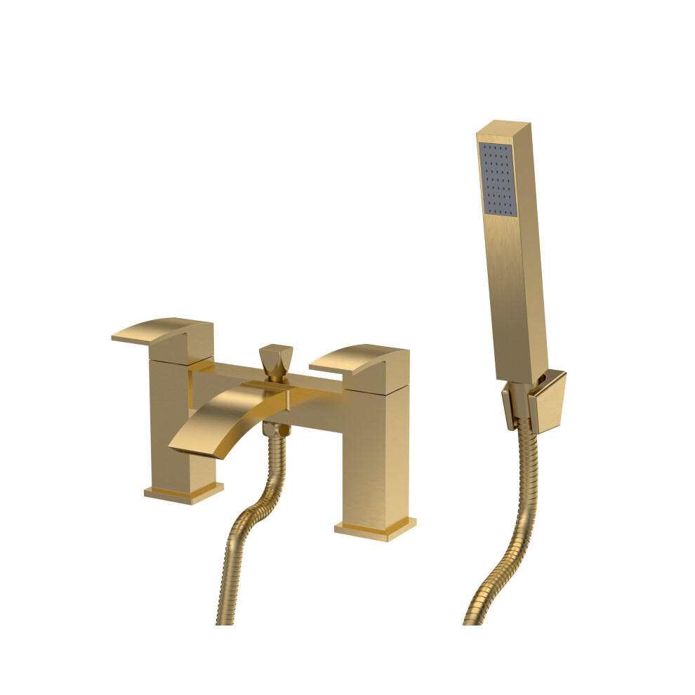 Balterley Contemporary Dual Lever Deck Mounted Bath Shower Mixer Tap With Ceramic Disc Technology, 229 X 127 X 138Mm Brushed Brass 5056883755167