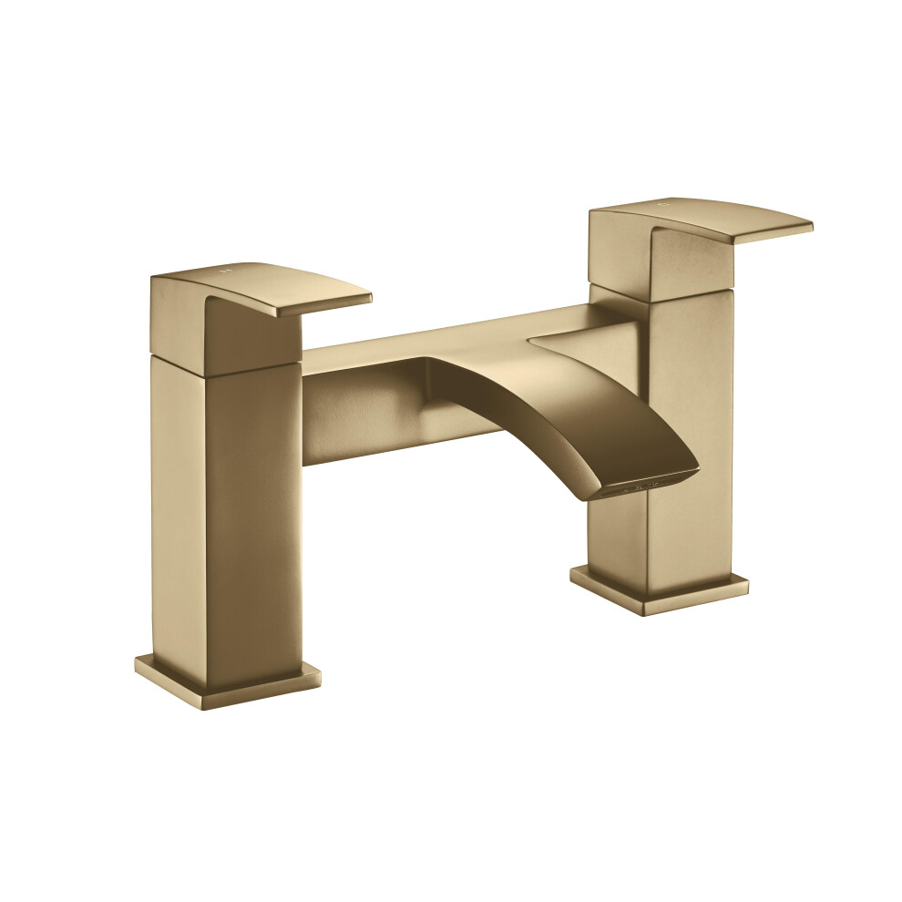 Balterley Contemporary Square Dual Lever Deck Mounted Bath Filler Tap With Ceramic Disc Technology 229 X 127 X 138Mm Brushed Brass 5056883755150