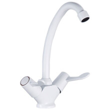 Contemporary Dual Lever Kitchen Sink Mixer Tap, White