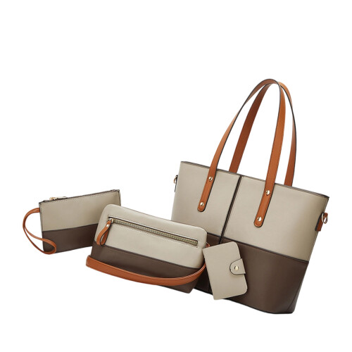 4-teilige modische Handtasche im-Grau vor Kaffee