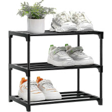 Sapateira pequena de 3 níveis, organizadora de sapatos compacta, prateleira fina e empilhável, ideal para corredores e quartos, fácil de montar.