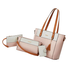 4-teilige Damen-PU-Handtasche, geräumige Umhängetasche-weiß rosa