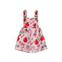 (3-4 Years, Pink) Toddler Girls Summer Shorts Overalls Back to Shool Apple Pencil Print Sleeveless Romper with Pocket