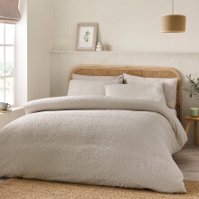 (King, Beige) Catherine Lansfield Crinkle Seersucker Duvet Cover Set Bedding Set